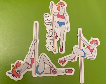 HÜHNER STRIPPERS STICKER Pack (3) Wasserdichter Aufkleber | Laptop Aufkleber | Lustiger Sticker | Wasserflasche Aufkleber | FoodPorn | Lebensmittel Sticker