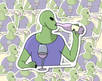 ALIEN WINE Waterproof Sticker | Laptop Sticker | Funny Sticker | Water Bottle Sticker | Alien Sticker