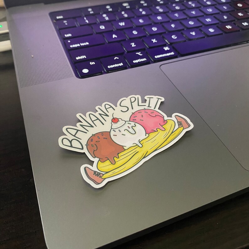 Banana Split Waterproof Sticker: Funny Food Pun | Cartoon Illustrated ...