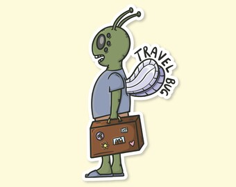 Travel Bug Sticker: Funny Alien Waterproof Vinyl Decal