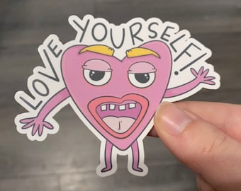 LOVE YOURSELF Waterproof Sticker | Laptop Sticker | Funny Sticker | Water Bottle Sticker | Cute Sticker | Heart Sticker