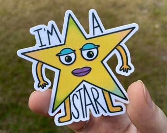 I'M A STAR Waterproof Vinyl Sticker: Funny  Illustrated Cartoon Design