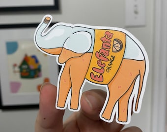 ELEFANTA Funny Waterproof Sticker: Elephant Fanta Parody |  Illustrated Cartoon Design