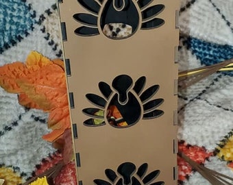 ONE (Pictured Turkey) Thanksgiving Candle/light Box SVG FILE for Laser Cut Files - Glowforge