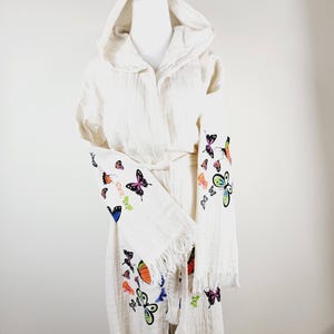 Muslin Organic Cotton Spa Robe, Boho Morning robe, Bridal Robe, Evil eye Bathrobe,Bohemian Kimono,Music Festival Kimono,Bridesmaid Robe,Gift