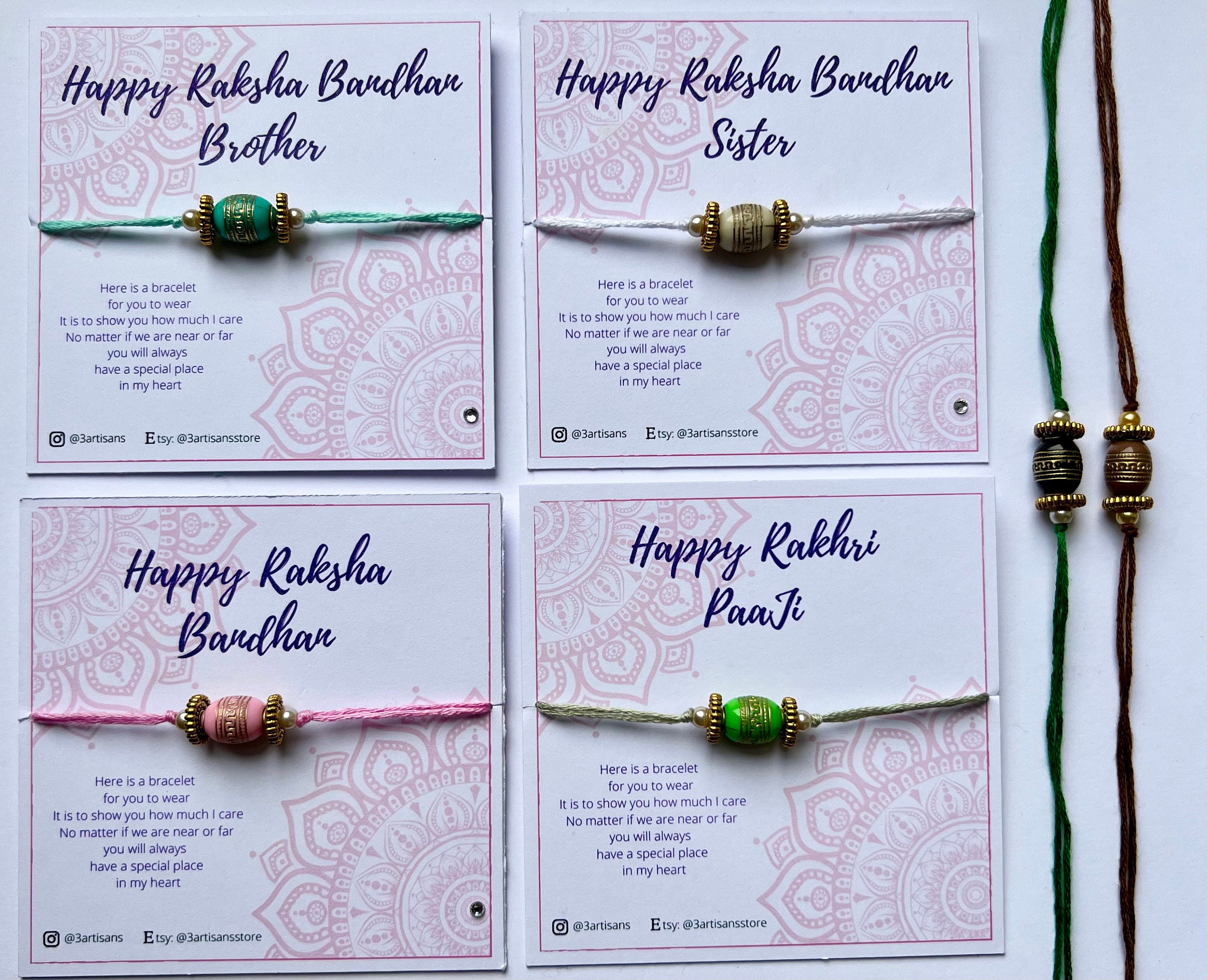 Lot De 2 Rakhi Multicolores Pour Frère - Bracelet Perlé Festival Raksha Bandhan - Cadeau Traditionnel Hindou