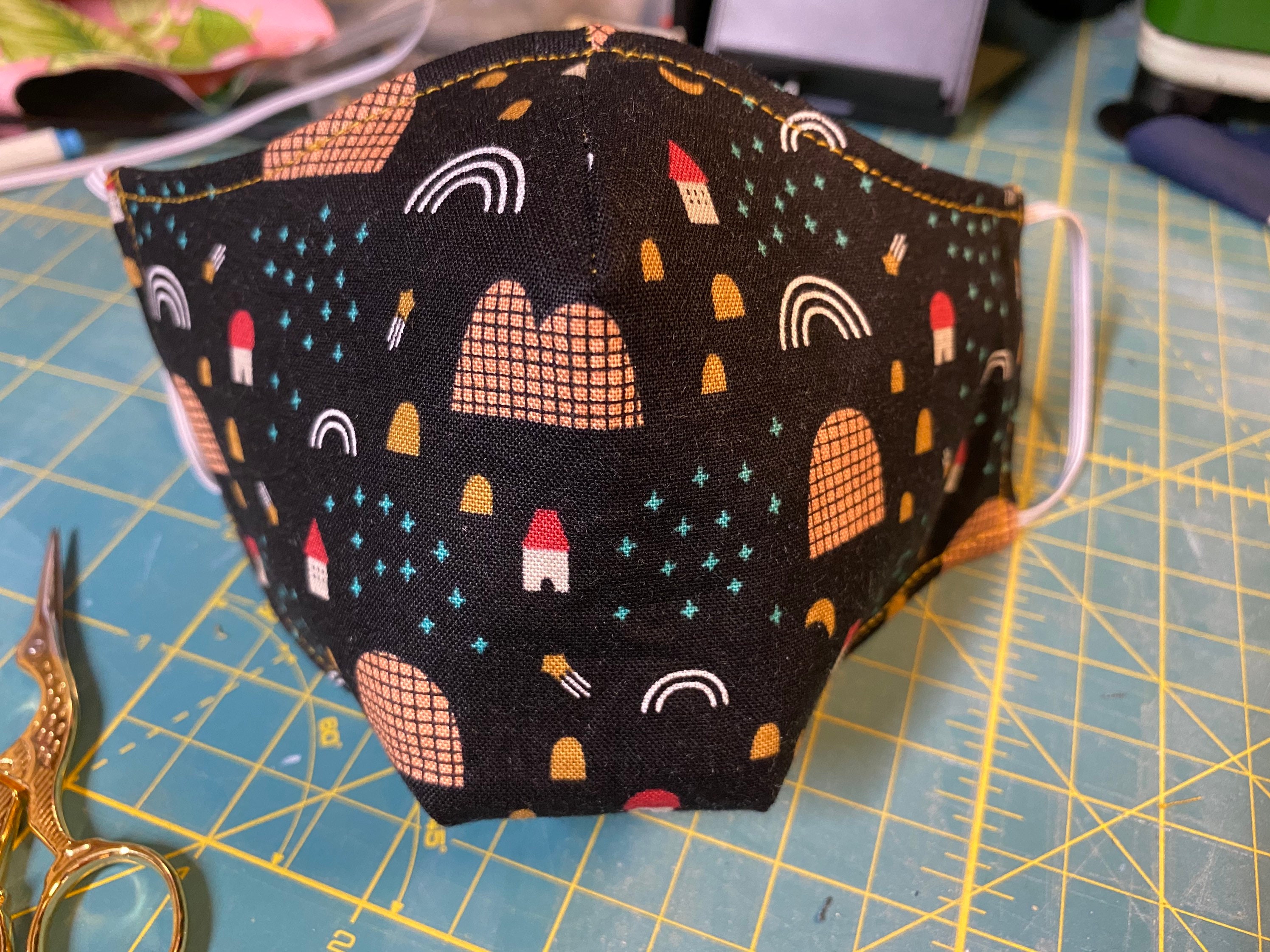 Reversible Cute Kawaii Black Starry Night Face Mask Etsy