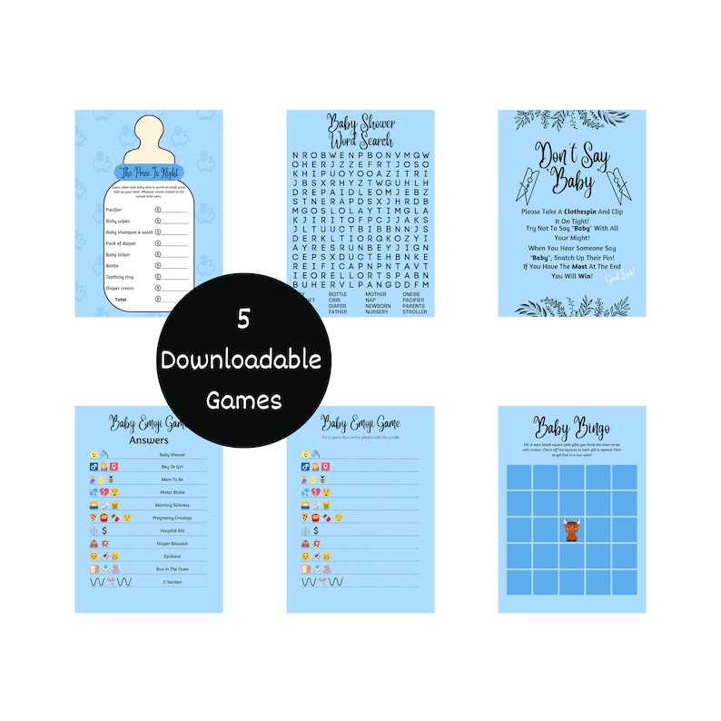 Blue Boy Baby Shower Games Bundle Pack Instant Download Printable Baby