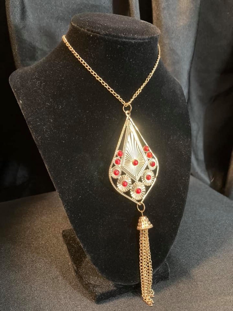 Gold and Red Pendant Necklace
