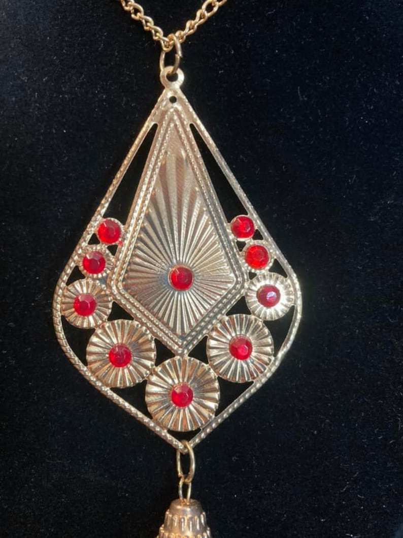 Gold and Red Pendant Necklace