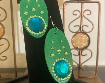 Wood Earrings in Green