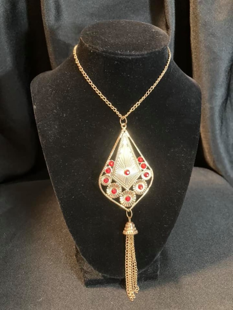 Gold and Red Pendant Necklace
