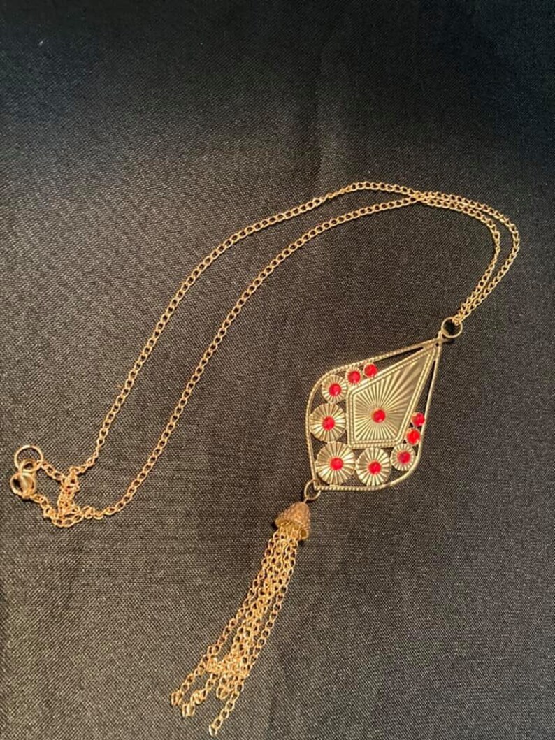 Gold and Red Pendant Necklace