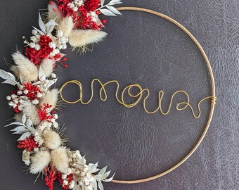 Wall dried flower crown - Dried flower decoration - Mother's Day gift - message crown - love