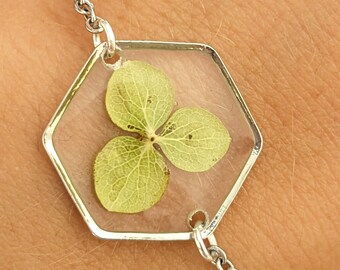 Natural flower pendant necklace - hydrangea flower - dried flower bracelet - women's gift - flower jewelry - gold - silver - Mother's Day