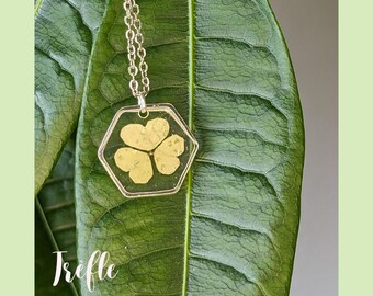 Natural flower pendant necklace - clover flower - dried flower bracelet - women's gift - flower jewelry - silver - gold - Mother's Day