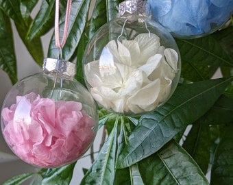 Natural glass Christmas balls - dried flowers - Preserved flowers - Christmas decoration - Flowered Christmas balls