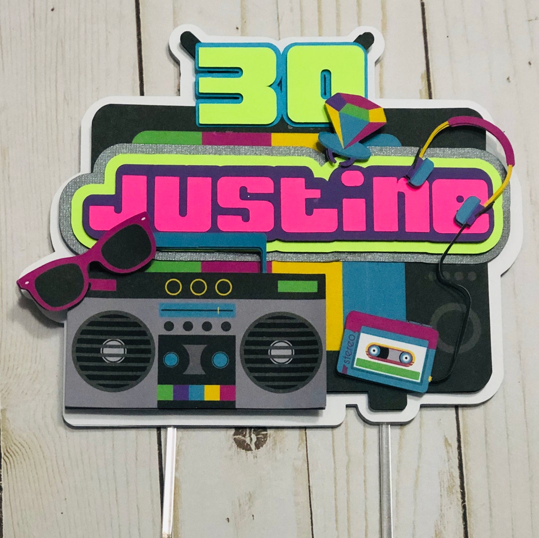 80s Theme Cake Topper. Neon Party Decor. Cake Topper. 80s Party Decor