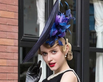 Navy Blue Ascot Hat - Etsy UK
