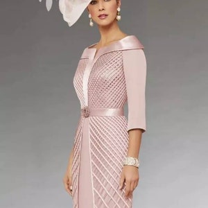 Handmade Woven Mother of the Bride dress ensemble with overlay, Pink or Royal Blue Mother of the Bride/Groom dress, Net evening dresses