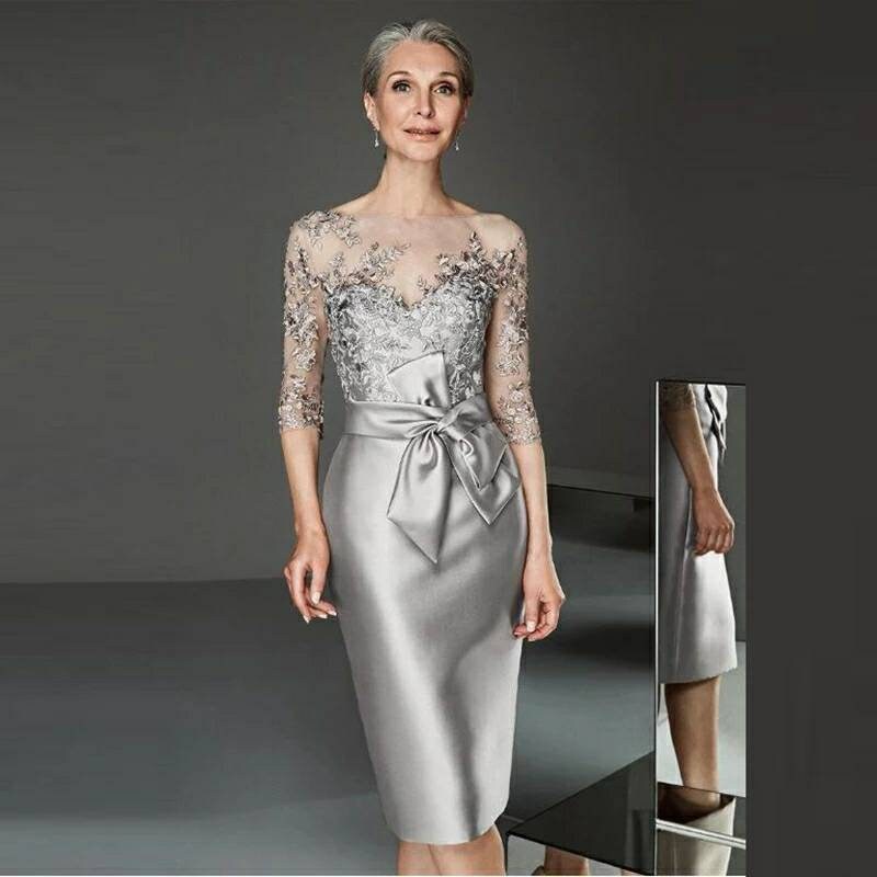 Silver lace mother top of the bride dresses