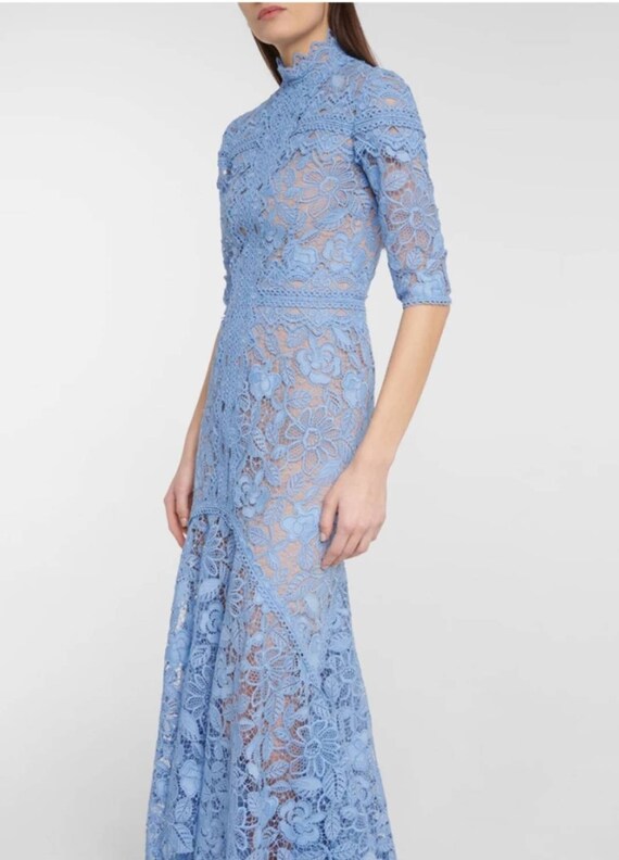 Sky Blue Asymmetrical Turtleneck Lace 