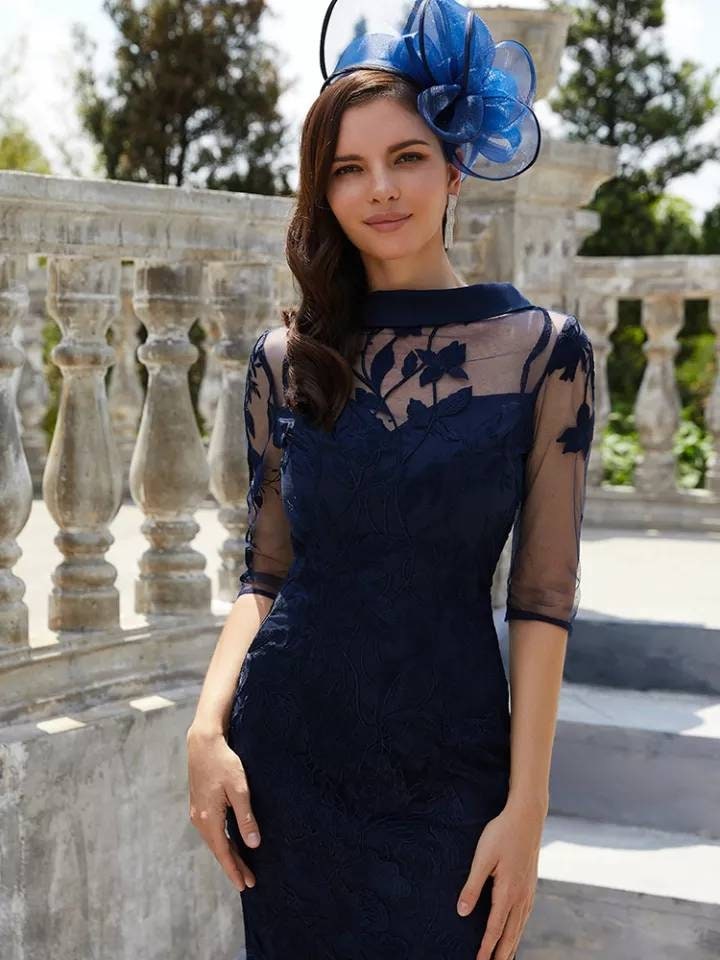 Navy lace mother sales of the bride dress
