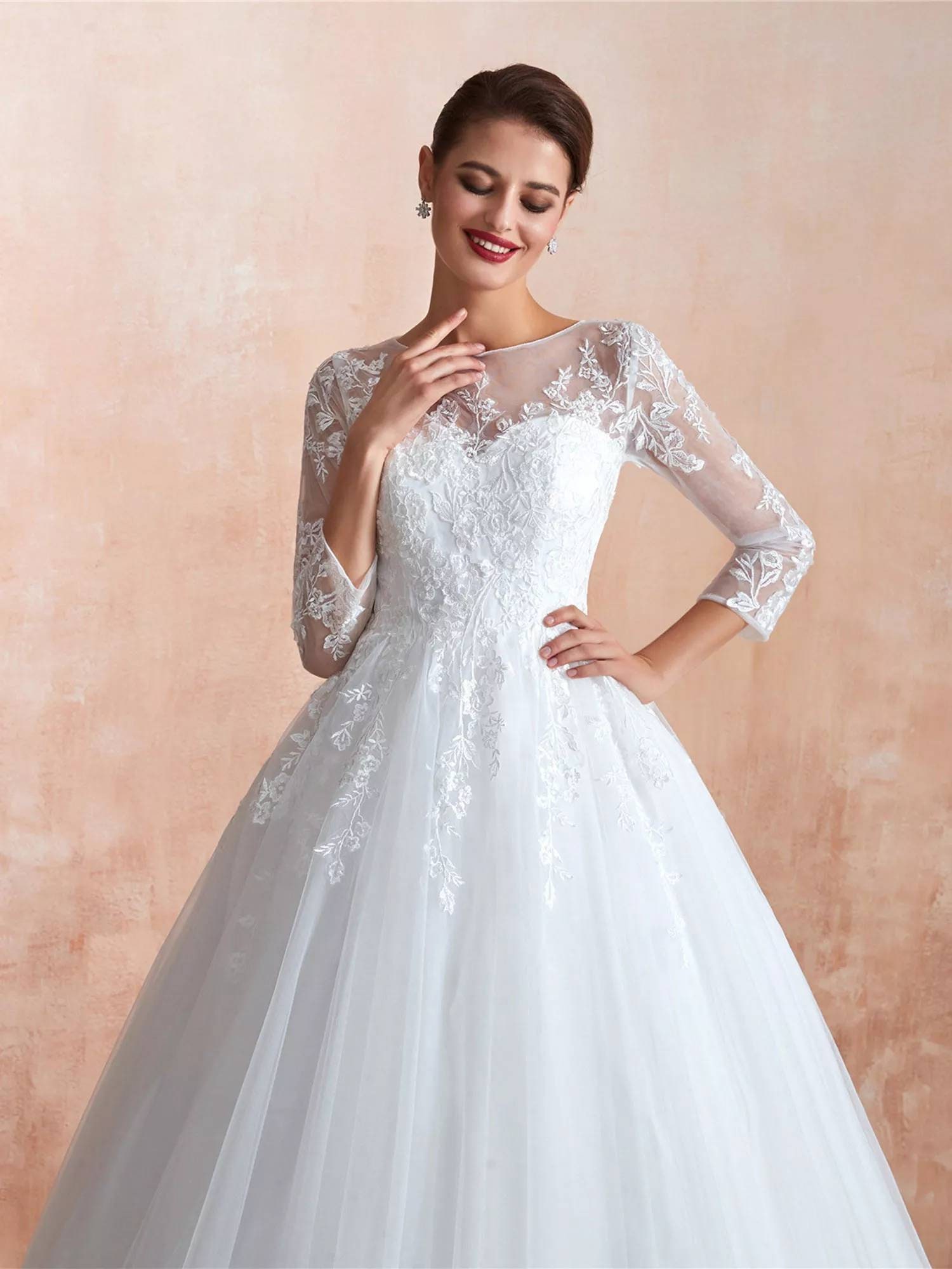 Wedding dress bridal dress midi sleeves tulle and radiant | Etsy