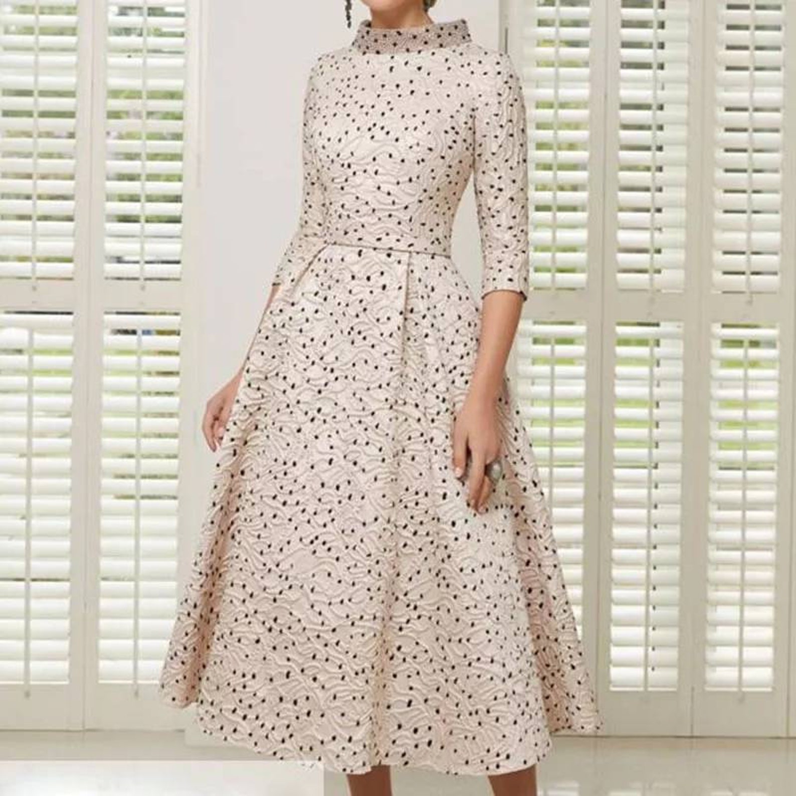 Polka dot turtleneck Mother of the Bride Dress Mother of