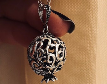 Sterling  silver pomegranate necklace, Armenian alphabet
