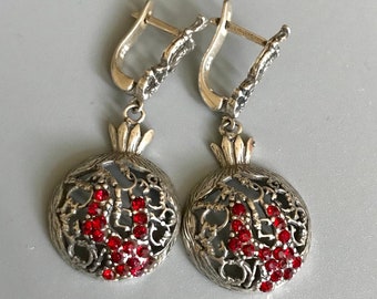 Armenian   pomegranate handmade earrings, sterling silver