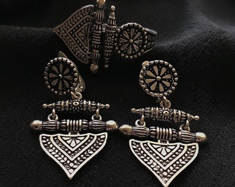 Handmade Armenian sterling  silver set, earrings and adjustable ring