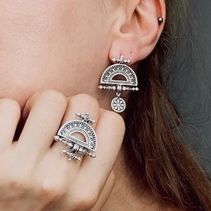 Handmade Armenian sterling silver set, earrings and adjustable ring imagen 2