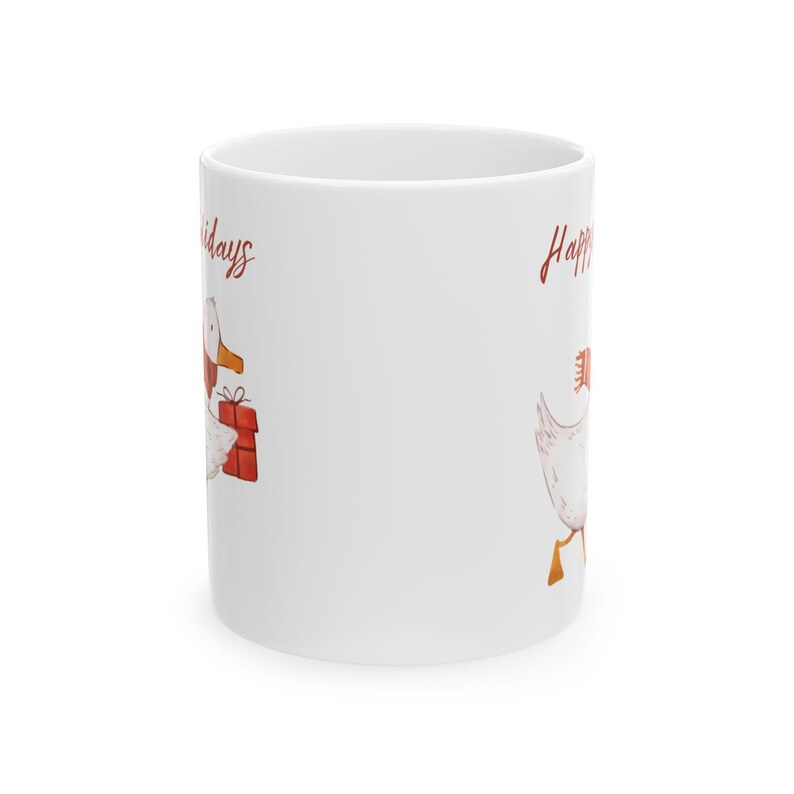 Keramische mok vakantie eend, koffiekopje kerst, theemok Happy Holidays, leuk vakantiecadeau eend, feestelijk eend keukendecor afbeelding 4