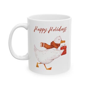 Keramische mok vakantie eend, koffiekopje kerst, theemok Happy Holidays, leuk vakantiecadeau eend, feestelijk eend keukendecor afbeelding 6