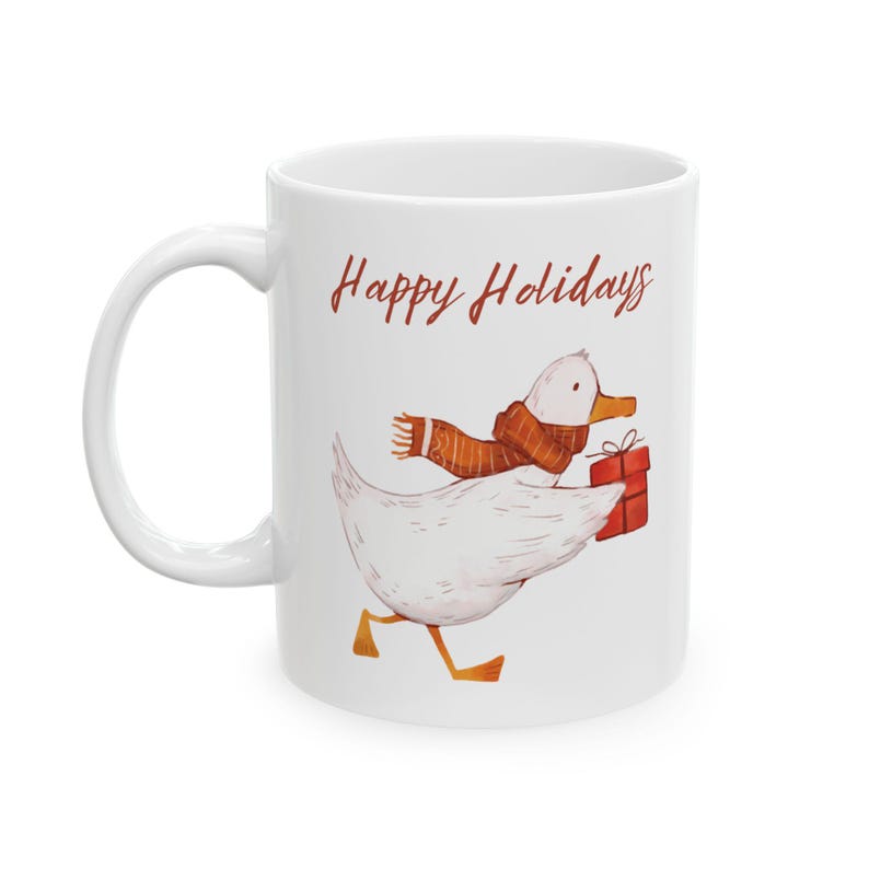 Keramische mok vakantie eend, koffiekopje kerst, theemok Happy Holidays, leuk vakantiecadeau eend, feestelijk eend keukendecor afbeelding 6