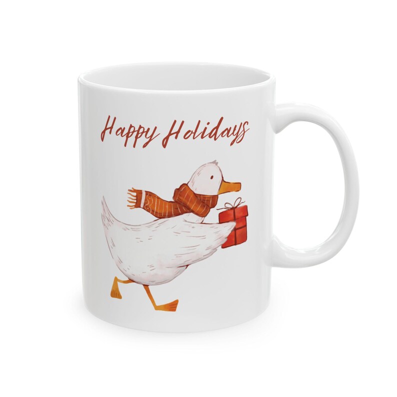 Keramische mok vakantie eend, koffiekopje kerst, theemok Happy Holidays, leuk vakantiecadeau eend, feestelijk eend keukendecor afbeelding 7