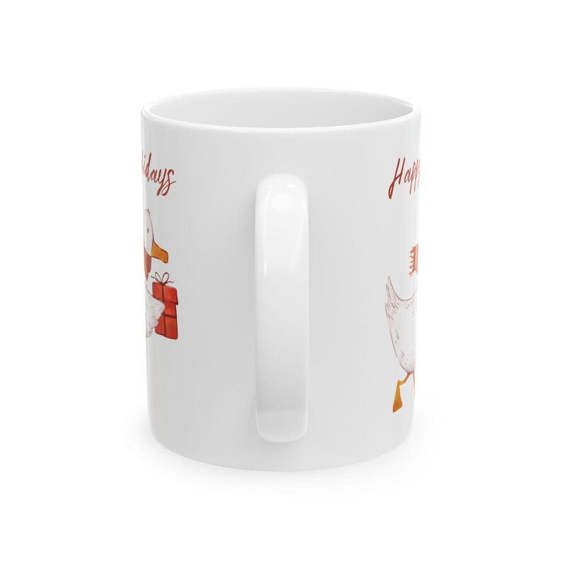 Keramische mok vakantie eend, koffiekopje kerst, theemok Happy Holidays, leuk vakantiecadeau eend, feestelijk eend keukendecor afbeelding 5