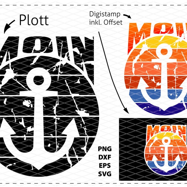 Plotter File Moin + Anchor cracked, Maritim, Sea, Coast - svg, dxf + Digistamp PNG