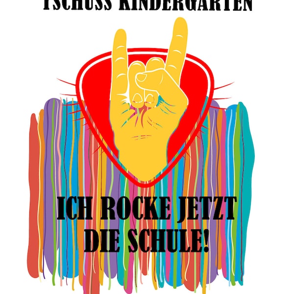 Plotterdatei Tschüss Kindergarten - ich rocke jetzt die Schule, Rocker-Finger, Pommesgabel, dfx, svg