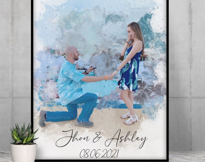 Personalised Couple Painting from Photo, Valentine’s Day Gift For Him Her, Custom Couple Portrait, Watercolor Gift Boyfriend, Couples Gift