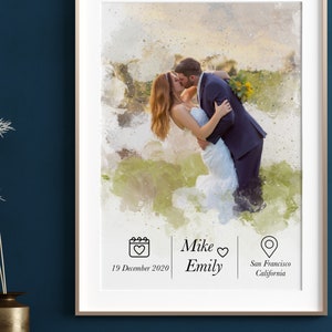 Personalized Couple Portrait From Photo, valentines day Anniversary Gift For Wife ,memorial Gift For Him, watercolor Wedding Gift Couples