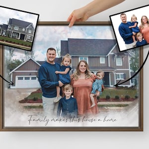 Ritratto di casa personalizzato, ritratto di famiglia con casa, ritratto di casa da foto, regalo per la nuova casa, regalo di inaugurazione della casa, regalo commemorativo per la mamma