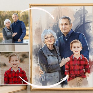 Personalized Painting Loss Of Loved Ones, Custom Commemorative Family Portrait From Photos, Memorial Portrait Gift For Grandpa Grandma