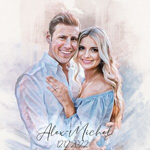 Custom Couple Portrait, Couples Drawing, Couple Painting, Couples Portrait Print, Engagement Portrait Print, Engagement Photo Painting Gift
