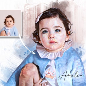 Aquarel kinderportret, aangepast babyportret van foto, pasgeboren cadeau voor moeder, aangepast schilderij van foto baby kind, kraamcadeau