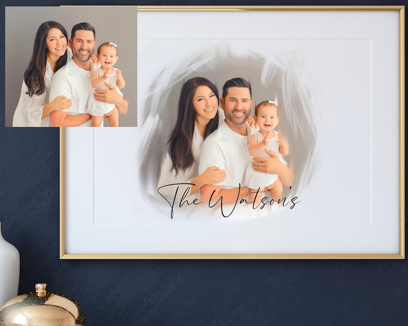 Portrait Painting From Photo, Drawing Family Portrait From Merging Multiple Photos, Anniversary Gift for Parents, Loss of Loved Ones Gifts image 7