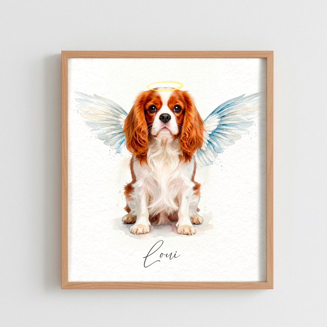 Custom Watercolor Pet Memorial Portrait, Angel Wings Dog Cat Painting ...