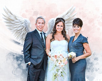 Custom Day of Wedding Painting with Parents, Memorial Painting with Loved Ones, Wedding Gift for Friends, Memorial Gift For Husband Mom