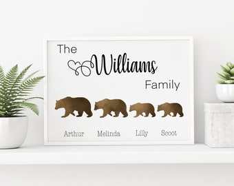 Personalised Bear Family Print, New Baby Gift, Family Print, Family Gift, New Home Gift, New Home Print, Personalised Family Print
